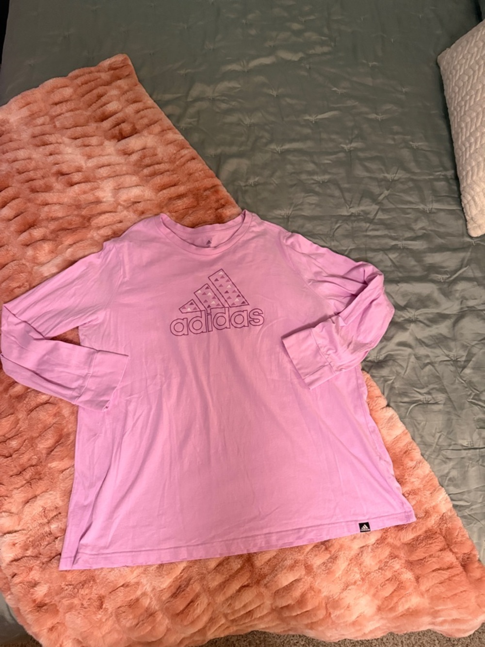 Adidas plus size Long-Sleeve Logo Tee in Light Pink